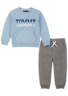 Tommy Hilfiger Baby Boys Quilted Crew Neck Pullover and Heather Joggers, 2 Piece Set