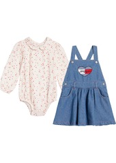 Tommy Hilfiger Baby Girls Collared Bodysuit and Logo Denim Skirtall, 2 Piece Set