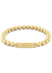 Tommy Hilfiger Beaded Stainless Steel Logo Stretch Bracelet - Gold Plate