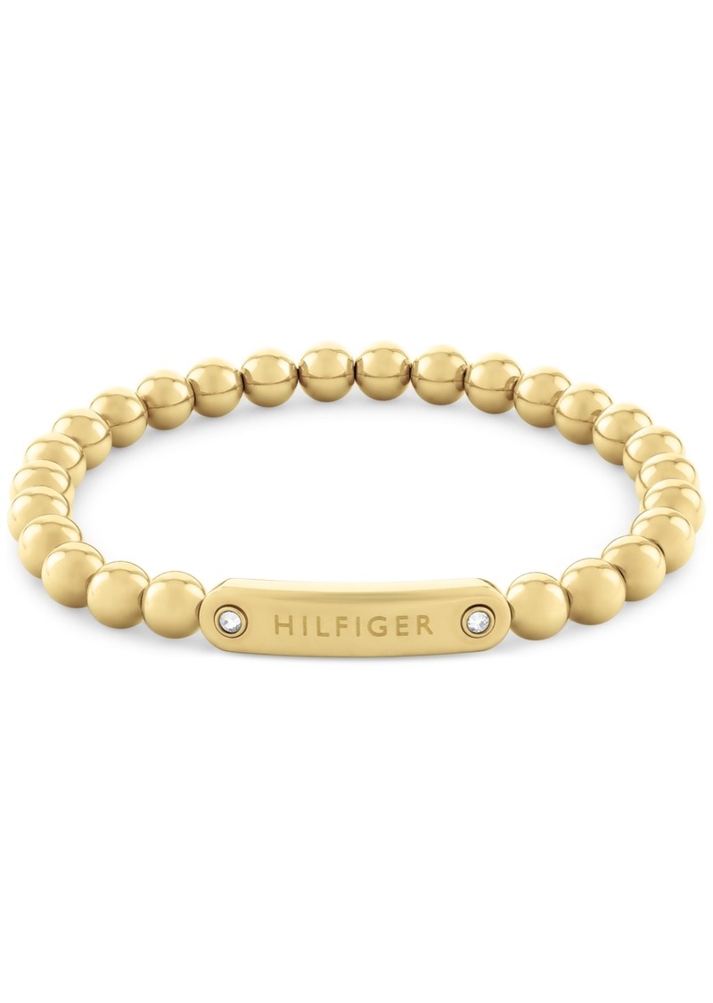 Tommy Hilfiger Beaded Stainless Steel Logo Stretch Bracelet - Gold Plate