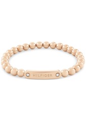 Tommy Hilfiger Beaded Stainless Steel Logo Stretch Bracelet - Gold Plate