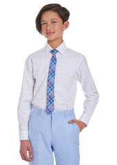 Tommy Hilfiger Big Boys 2-Pc. Stretch Logo-Print Dress Shirt & Plaid Tie Set