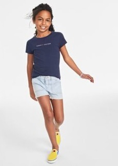 Tommy Hilfiger Big Girls Classic Embroidered T Shirt Stretch Frayed Hem Denim Shorts