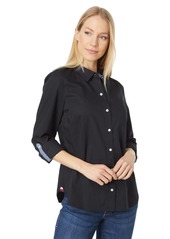 Tommy Hilfiger Women's Solid Button Collared Shirt with Adjustable Sleeves  Extra Large