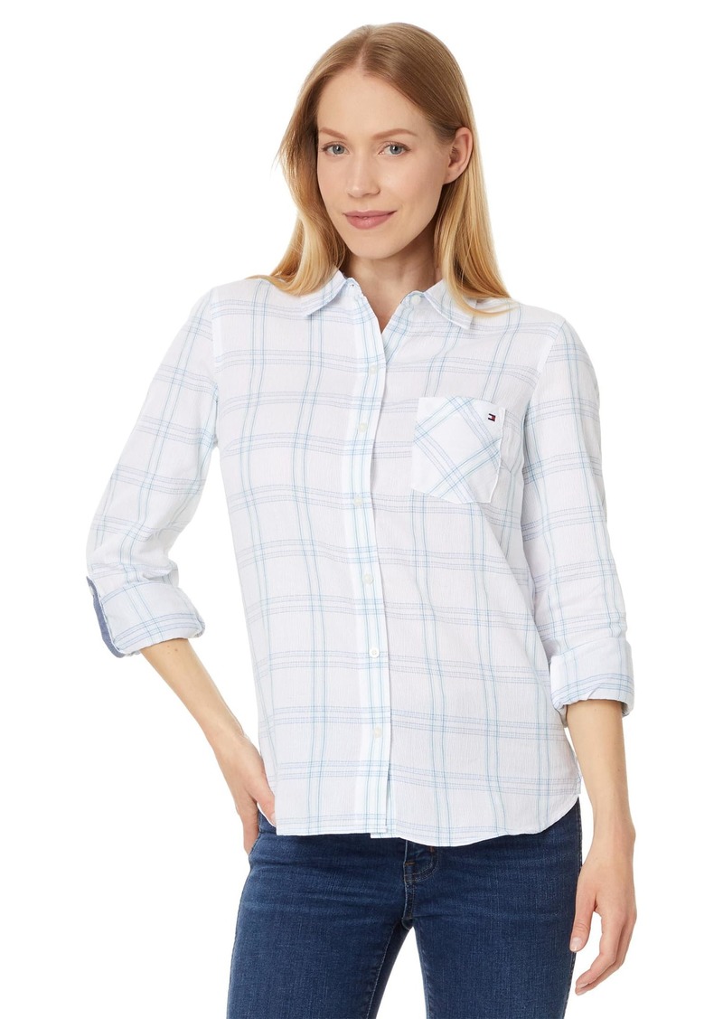 Tommy Hilfiger Women's Shirt Pebble Plaid Roll Tab  XL