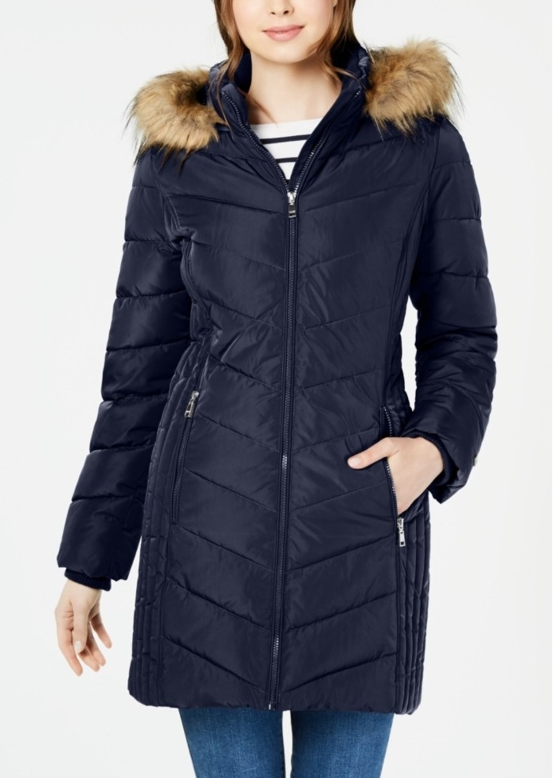 faux fur trim hooded padded jacket