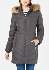 Tommy Hilfiger Chevron Faux-Fur Trim Hooded Puffer Coat, Created for Macy's