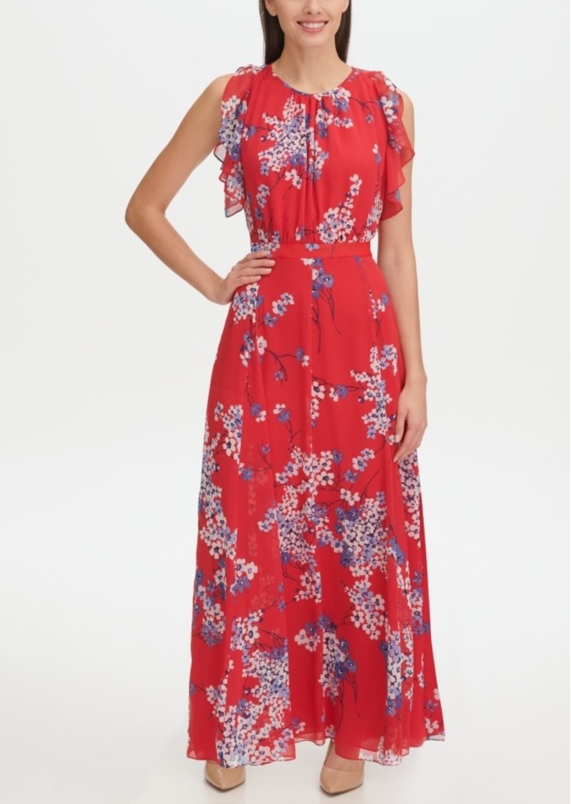 Tommy Hilfiger Chiffon Flutter Sleeve Maxi Dress, Created for Macy's