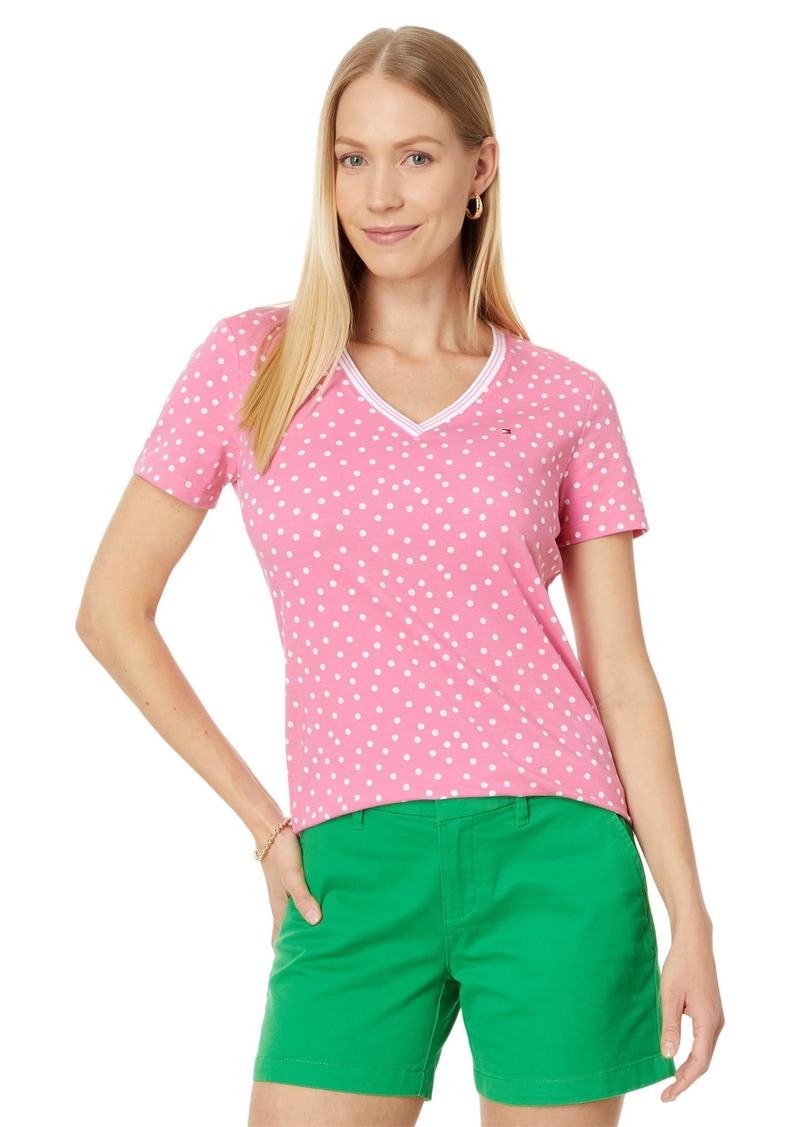 TOMMY HILFIGER Womens Short Sleeve Dot Vneck Tee