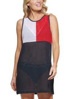 Tommy Hilfiger Colorblocked Perforated Dress Cover-Up - Colorblock Mesh