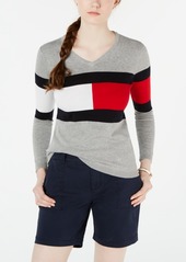 Tommy Hilfiger Ivy Logo V-Neck Cotton Sweater, Created for Macy's