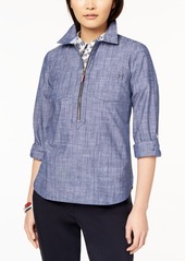 Tommy Hilfiger Cotton Chambray Half-Zip Top, Created for Macy's