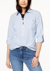 Tommy Hilfiger Cotton Half-Zip Printed Popover Top, Created for Macy's