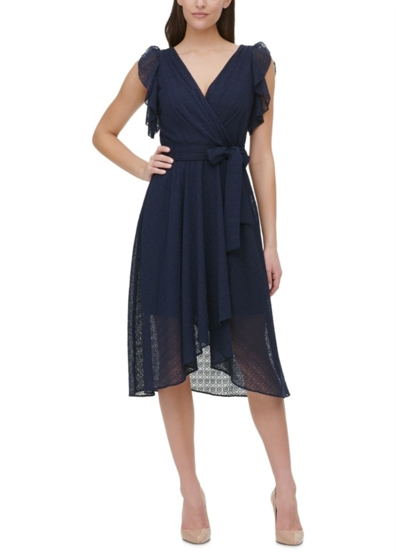 tommy hilfiger eyelet chiffon belted midi dress