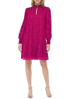 Tommy Hilfiger Floral Keyhole Neck Long Sleeve Shift Dress in Wineberry at Nordstrom