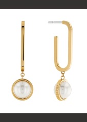 Tommy Hilfiger Imitation Pearl Drop Paperclip Earrings - Gold