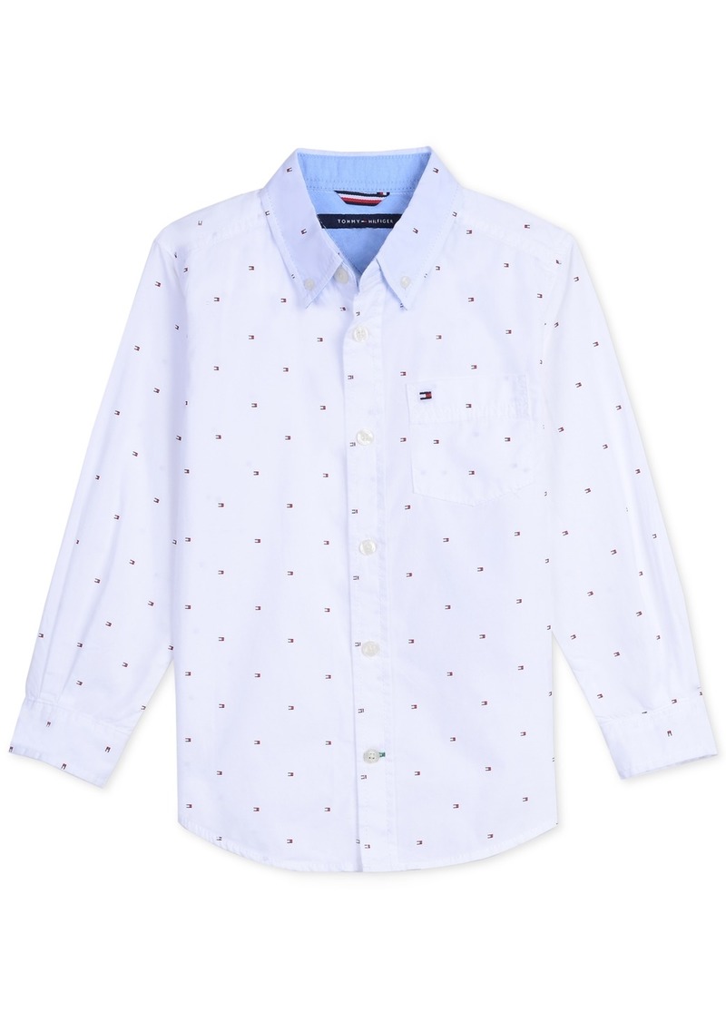 Tommy Hilfiger Little Boys Logo Dot Print Button-Down Shirt - White