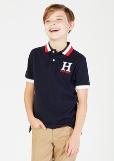 Tommy Hilfiger Little Boys Striped Collar Embroidered Matt Polo - Masters Navy