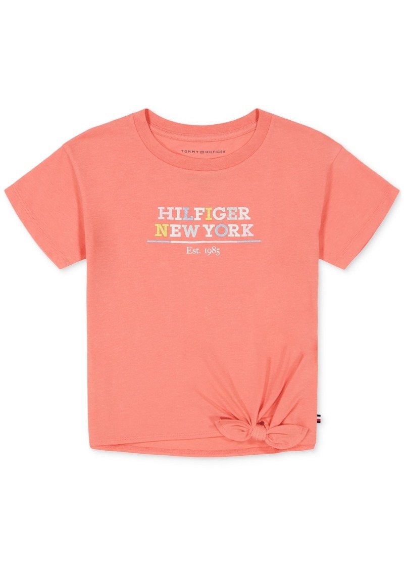 Tommy Hilfiger Little Girls Tie-Front Logo Graphic T-Shirt - Peach Dusk