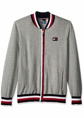 Tommy Hilfiger Men's Adaptive Baseball Sweater with Magnetic Zipper  Heather
