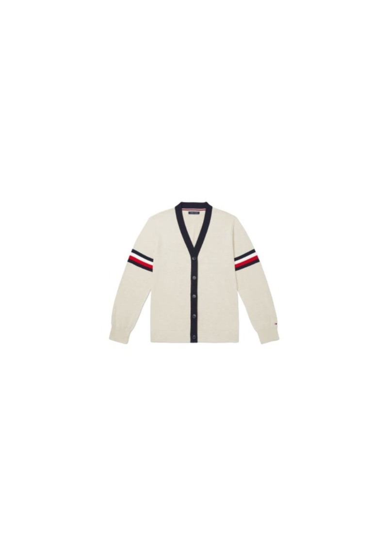 Tommy Hilfiger Men's Adaptive Logo Stripe Cardigan with Magnetic Closure