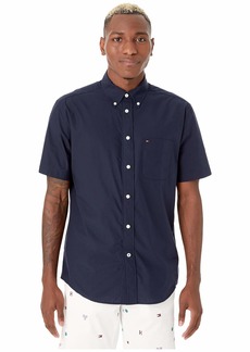 Tommy Hilfiger Men's Adaptive Magnetic Short Sleeve Button Shirt Slim Fit Navy blazer