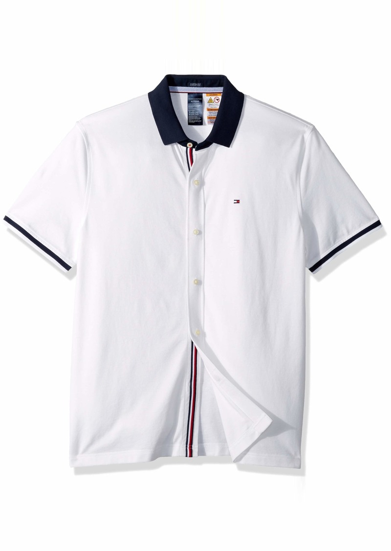 Tommy Hilfiger Men/'s Navy Colorblock Logo Custom Fit Short Sleeve Polo Shirt
