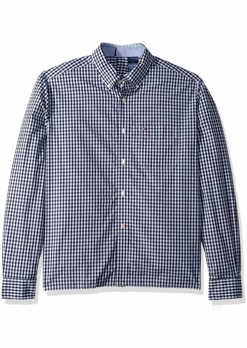 Tommy Hilfiger Men's Adaptive Seated Fit Button Down Shirt with Velcro Brand Back navy blazer