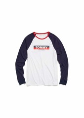 Tommy Hilfiger Men's Adaptive Sensory Tagless Long Sleeve T Shirt Bright White-PT/Black IRIS-PT SM