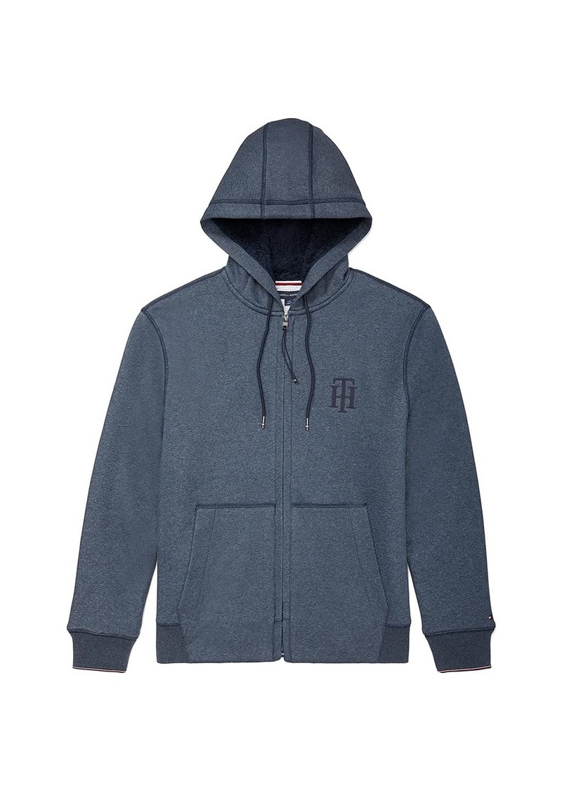 Tommy Hilfiger Men's Adaptive Sherpa Lined Hoodie with Magnetic Closure B0827 NVY HTHR S