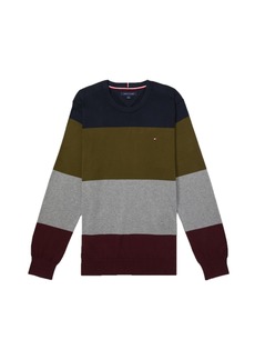 Tommy Hilfiger Men's Adaptive Stripe Crewneck Sweater with Velcro Brand Closure