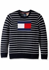 Tommy Hilfiger Men's Adaptive Sweater with Magnetic Buttons at Shoulders sky captain/multi MD