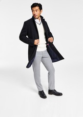 Tommy Hilfiger Men's Addison Wool-Blend Trim Fit Overcoat - Navy Herringbone