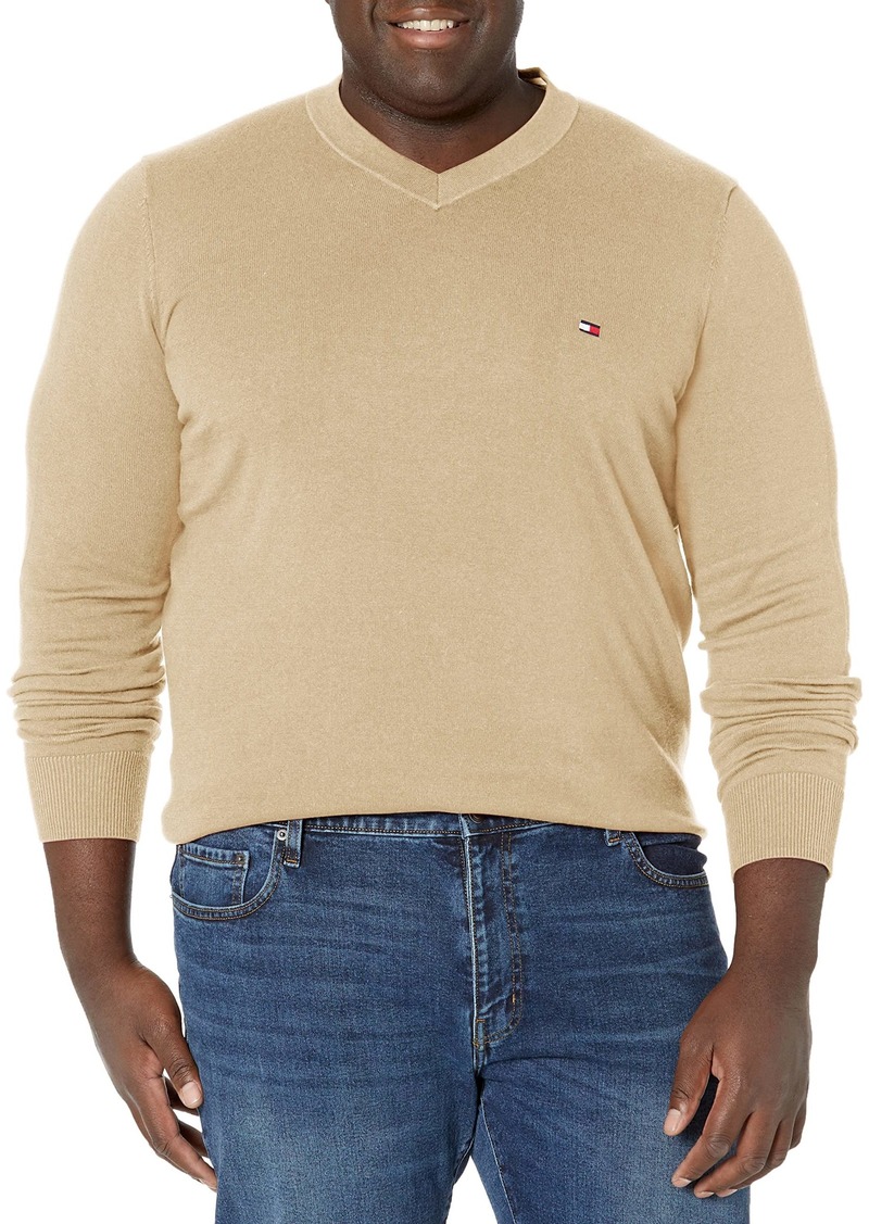 Tommy Hilfiger Men's Big and Tall Essential Long Sleeve Cotton V-Neck Pullover Sweater  3XL-Tall