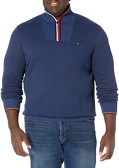Tommy Hilfiger Men's Big Long Sleeve Cotton Stripe Quarter Zip Pullover Sweater Denim HTR 2XL-Tall