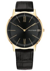 Tommy Hilfiger Men's Black Leather Strap Watch 40mm