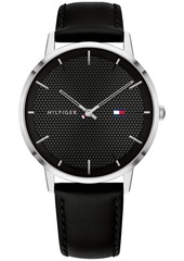 Tommy Hilfiger Men's Black Leather Strap Watch 40mm, Created for Macy's