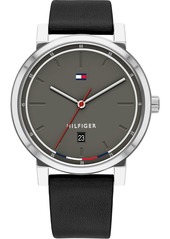 Tommy Hilfiger Men's Black Leather Strap Watch 43mm