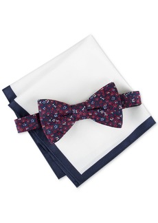 Tommy Hilfiger Men's Botanical Bow Tie & Tipped Pocket Square Set - Navy/red