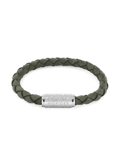 Tommy Hilfiger Men's Braided Green Suede Leather Bracelet - Green