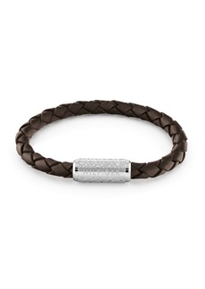Tommy Hilfiger Men's Braided Tobacco Leather Bracelet - Brown