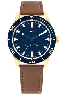 Tommy Hilfiger Men's Brown Leather Strap Watch 46mm  Tommy hilfiger watches,  Brown leather strap watch, Stainless steel bracelet men