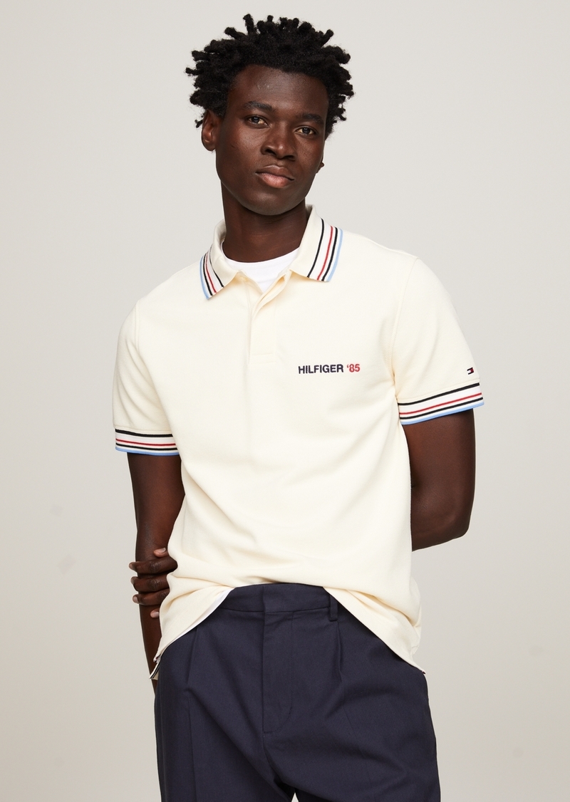 Tommy Hilfiger Men's Bubble Stitch Contrast Global Stripe Short Sleeve Polo Shirt - Calico