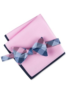Tommy Hilfiger Men's Buffalo Check Bow Tie & Solid Pocket Square Set - Pink