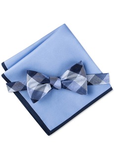 Tommy Hilfiger Men's Buffalo Check Bow Tie & Solid Pocket Square Set - Blue