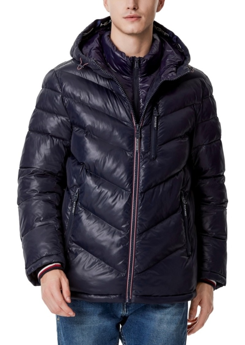 Tommy Hilfiger Mens Lamb Touch Quilted Hooded Puffer Jacket