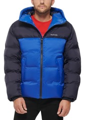 Tommy Hilfiger Men's Colorblock Performance Hooded Puffer Jacket - Mid/Ice/Red Combo