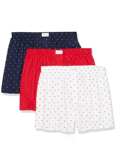 Tommy Hilfiger Men's Cotton Classics 3-Pack Woven Boxer White Micro Flag RED Micro Flag Navy Micro Flag