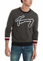 Tommy Hilfiger Men's Cotton Crew Neck Script Sweater Charcoal Heather/Multi