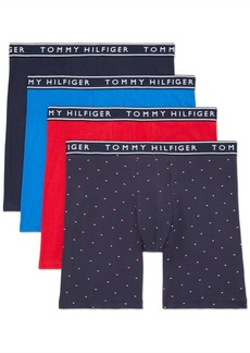 Tommy Hilfiger Men's Cotton Stretch 4-Pack Boxer Brief True Blue Navy MICROFLAG Print Mahogany Navy